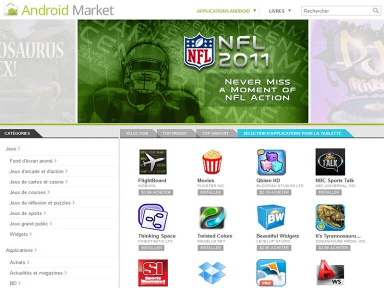 Android Market : un nouvel onglet "Applications pour la tablette" 1