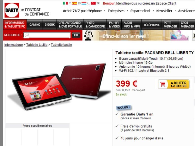 La tablette tactile Packard Bell "Liberty Tab" est disponible chez Darty 4