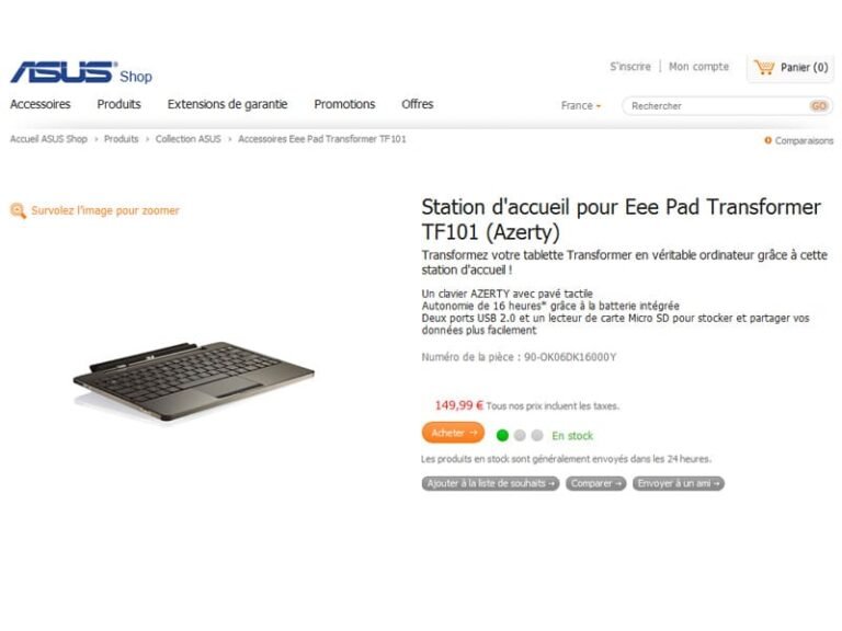 Asus annonce l'arrivée en stock du dock pour tablette Eee Pad Transformer 2