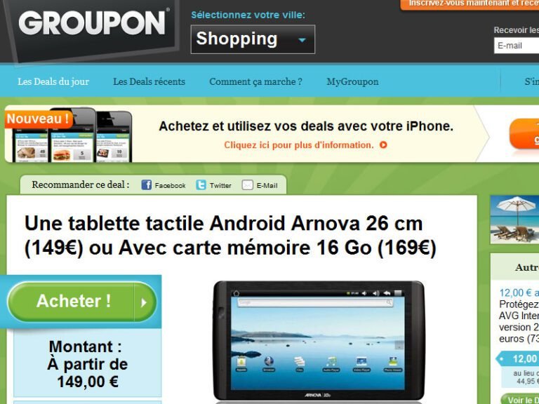 Groupons.fr propose la Archos Arnova 10b à 149€ 