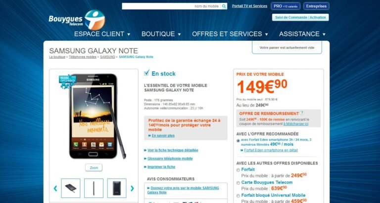 Samsung Galaxy Note : Forfait disponible avec Bouygues Telecom 1