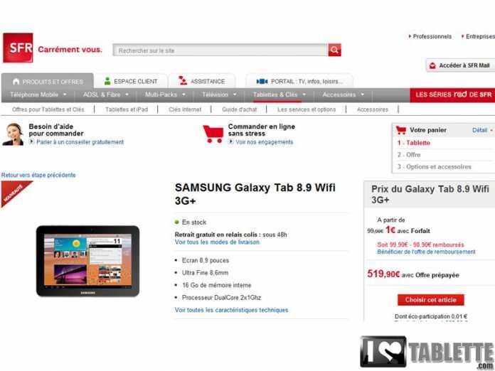 SFR propose la tablette Samsung Galaxy Tab 8.9 à 1 euro 