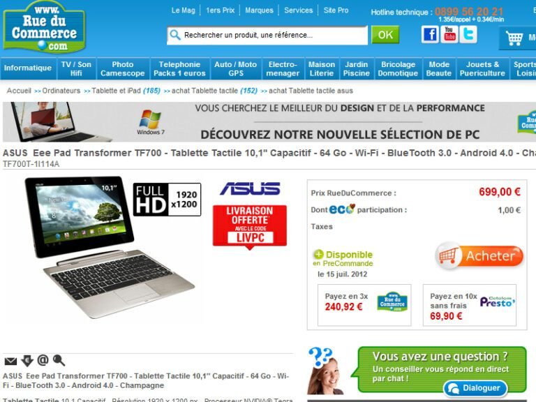 La Asus Transformer Infinity 700 est disponible en pré-commande chez RueDuCommerce  