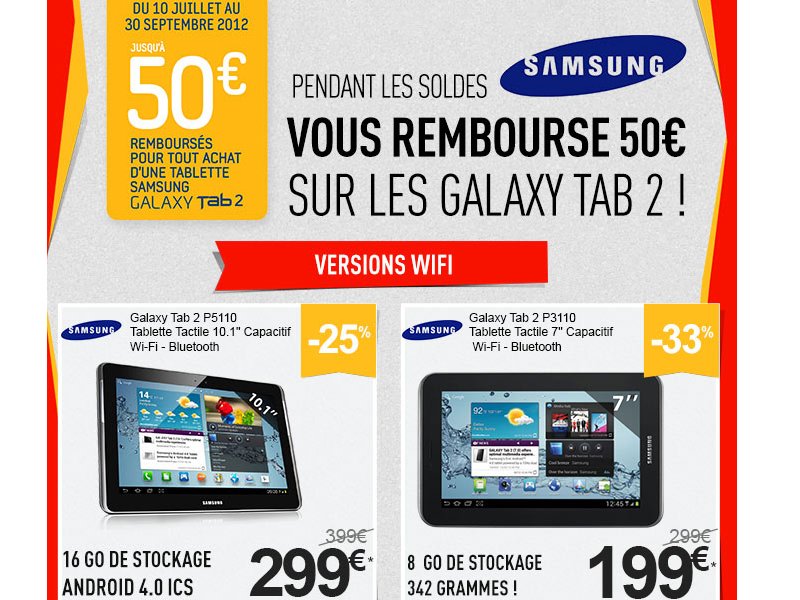 Promos sur les Samsung Galaxy Tab 2 chez RueDuCommerce.com 