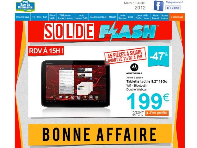 La Motorola Xoom 2 Media Edition à 199€ chez RueDuCommerce 