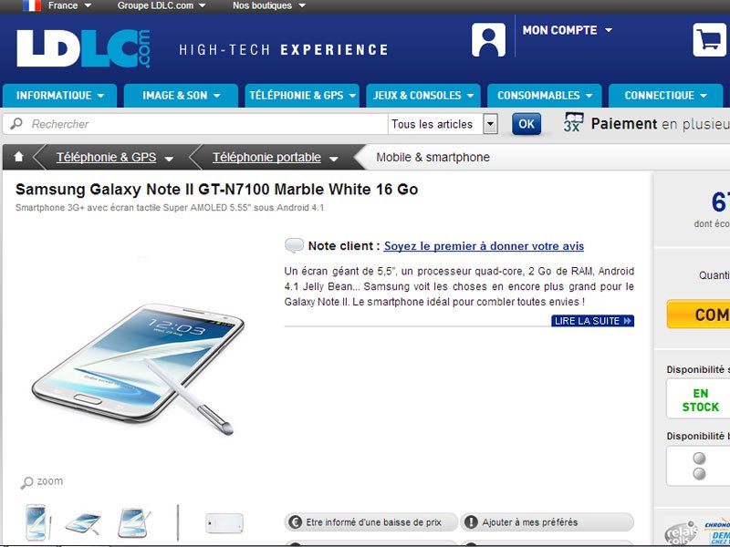 Le Samsung Galaxy Note 2 est disponible à l’achat chez LDLC