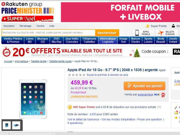 [Bon plan] L'iPad Air proposé à 439.99€ chez PriceMinister  