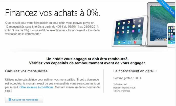L’Apple Store en ligne propose une offre de financement à 0 % ! 
