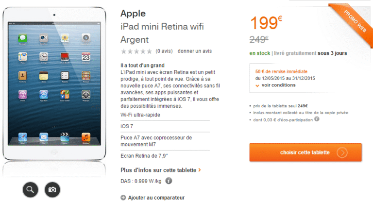 [Bon plan] iPad Mini Retina et iPad Air : -50€ grâce à Orange 3